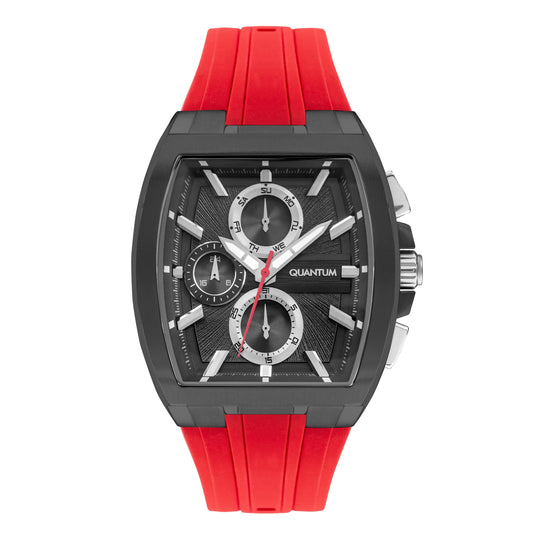 Quantum HNG997.068 multi-function chronograph with grey dial and red silicone strap