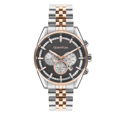 Quantum PWG987.550 two-tone chronograph watch with gun dial and rose gold accents