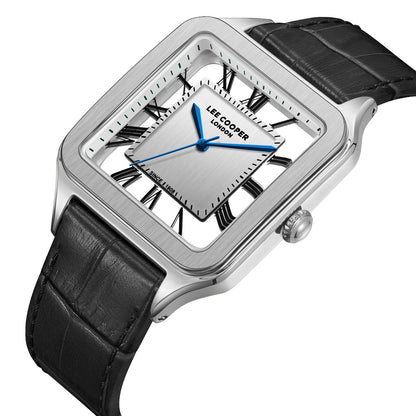 Lee Cooper Square Classic Silver Dial Black Genuine Leather Silver Watch - LC08277.331