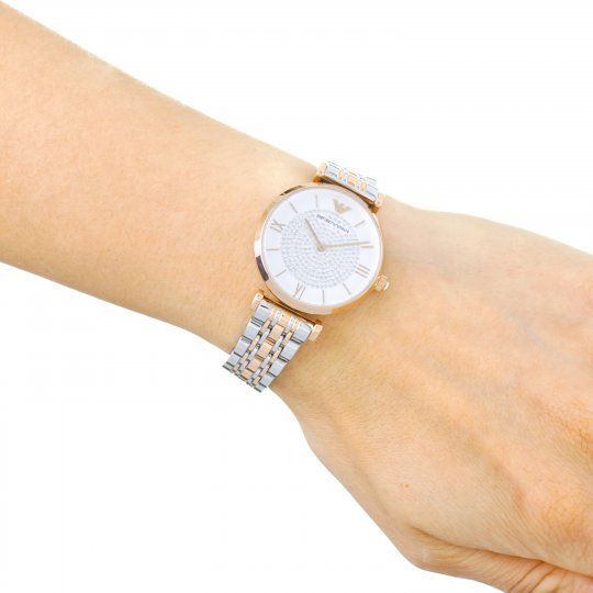 Emporio Armani White Crystal Pave Dial Two-tone Ladies Watch AR1926