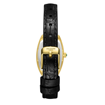 Lee Cooper Rectangular White Dial Black Genuine Leather Gold Watch - LC08315.131