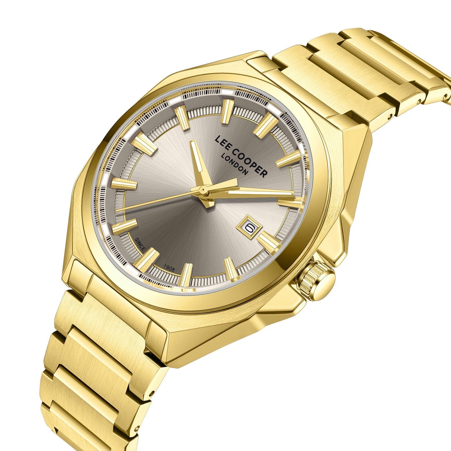 Lee Cooper Oswin Date Window Beige Dial Gold Watch - LC08271.160