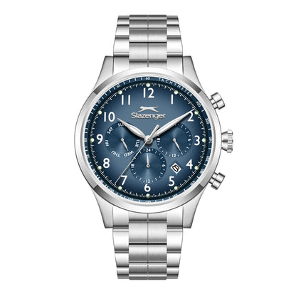Slazenger Big Daddy chronograph watch with blue dial and silver steel bracelet