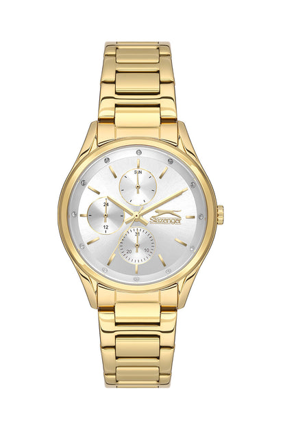 Slazenger Carolina gold multifunction watch with silver dial and subdials