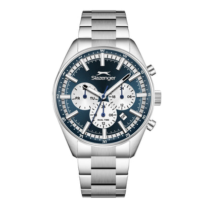 Slazenger Classic Sport multifunction watch with blue dial, silver case and bracelet