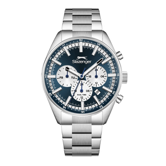 Slazenger Classic Sport multifunction watch with blue dial, silver case and bracelet