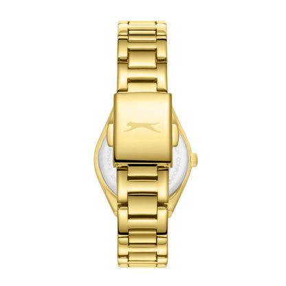 Slazenger Crystals gold watch caseback view showing solid gold case