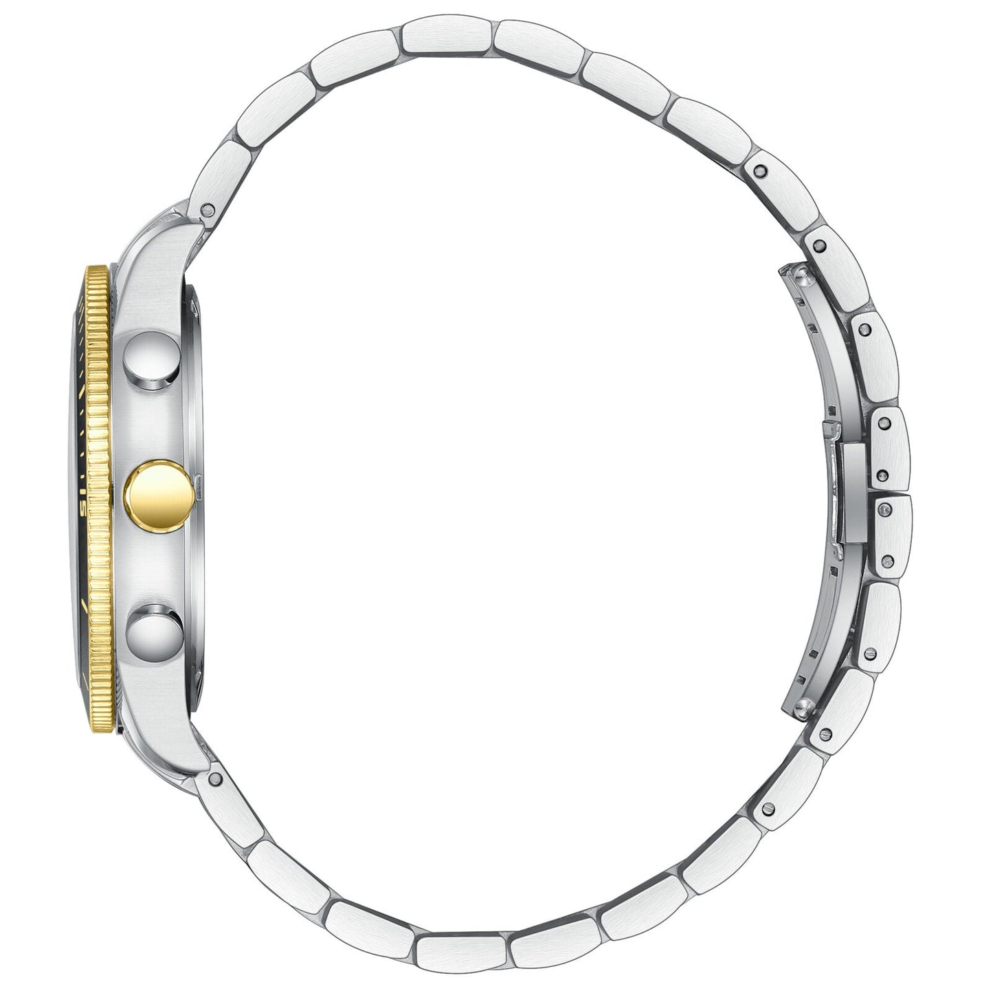 Side profile of Slazenger watch showing two-tone silver and gold bracelet with push-button clasp
