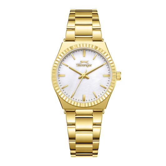 Slazenger Fashion gold watch with white mother-of-pearl dial and gold-tone bracelet