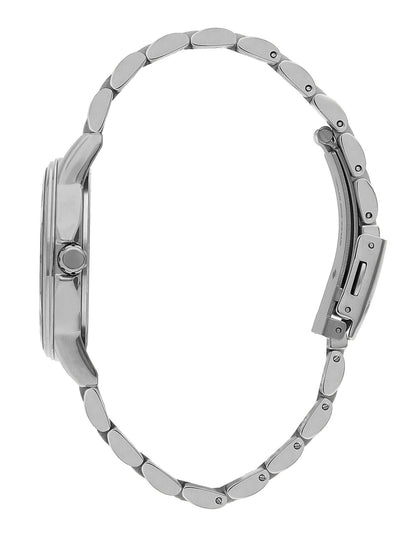 Silver bracelet side view of Slazenger watch showing linked metal band and case profile