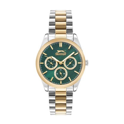 Slazenger two-tone watch with green dial and multifunction subdials