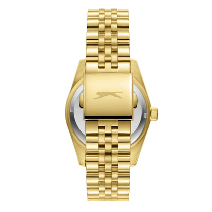 Slazenger watch caseback showing gold stainless steel and Slazenger logo