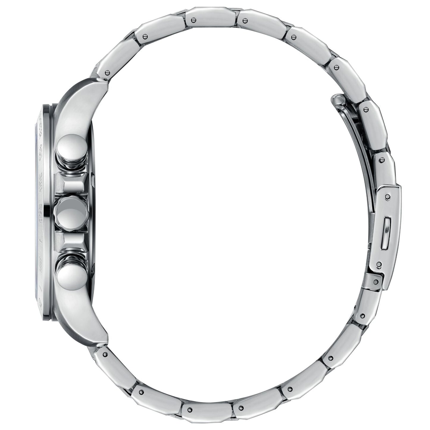 Side view of Slazenger silver stainless steel watch showing case profile and bracelet