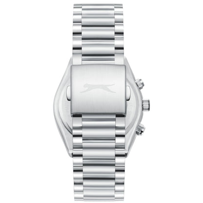 Caseback view of Slazenger Classic Chronograph with stainless steel back and Slazenger logo