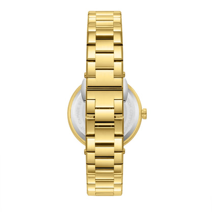 Slazenger watch caseback view showing gold case with gold bracelet
