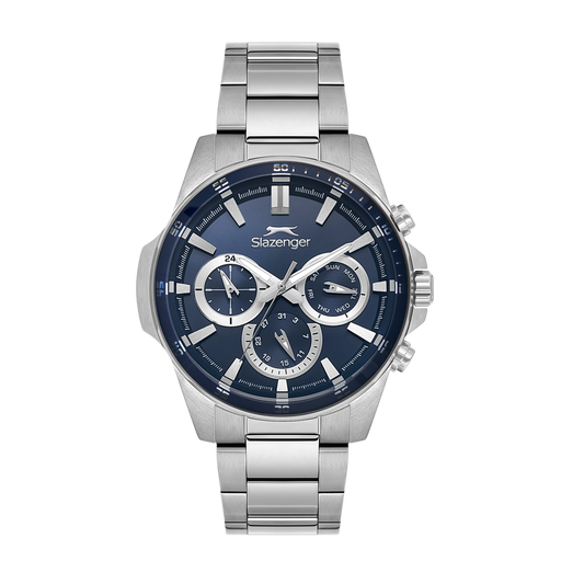 Slazenger Sporty multifunction chronograph watch with blue dial and silver steel case