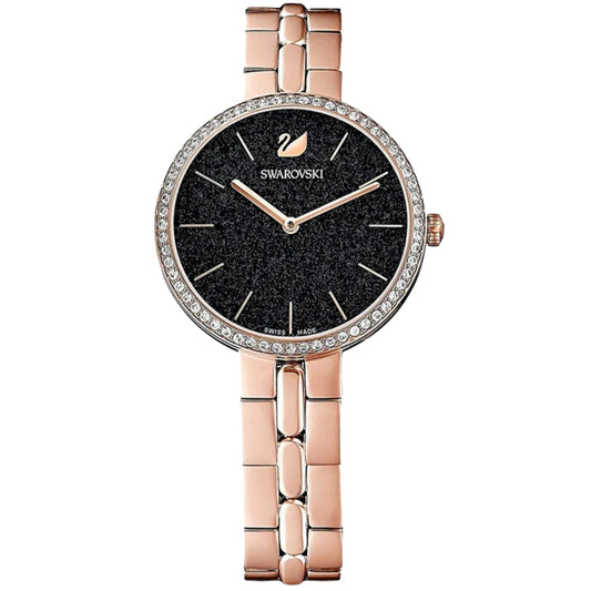 Swarovski Crystal Rose Sparkling Pave Black Dial Rose Gold Tone Women's Watch - 5517797