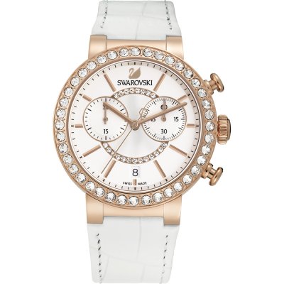 Swarovski Citra Sphere Chrono White Dial White Leather StrapWomen's Watch 5080602