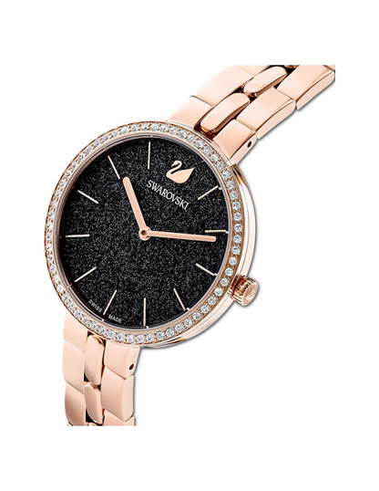 Swarovski Crystal Rose Sparkling Pave Black Dial Rose Gold Tone Women's Watch 5517797