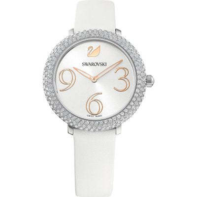 Swarovski Crystal Frost Silver Dial White Leather Strap Women's Watch 5484070