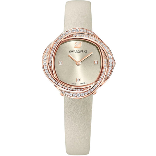 Swarovski Crystalline Aura Pave Ring Ivory Dial Rose Gold Tone Women's Watch 5552424