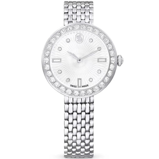 Swarovski Octea Chrono Faceted Crystal Bezel Silver Dial Silver Steel Women's Watch 5673022