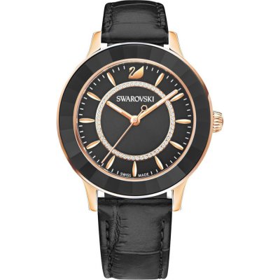 Swarovski Octea Lux Black Dial Black Leather Strap Women's Watch 5414410