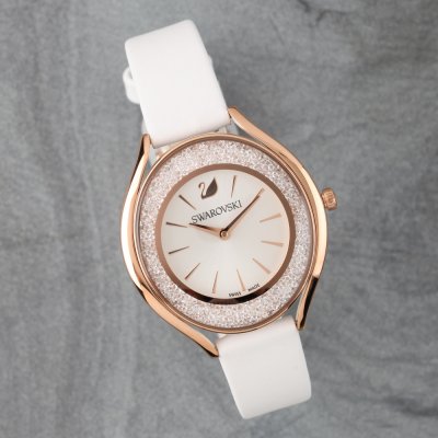 Swarovski Crystalline Aura Silver Dial White Leather Strap Women's Watch 5519453