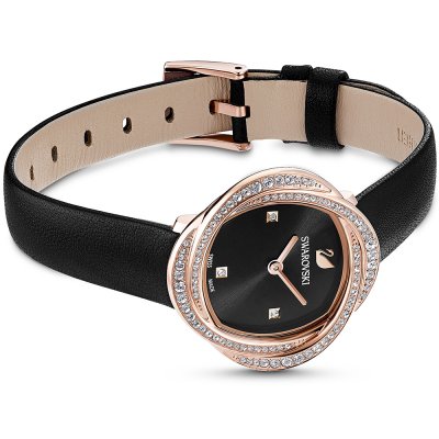 Swarovski Crystalline Aura Pave Ring Black Dial Rose Gold Tone Women's Watch 5552421