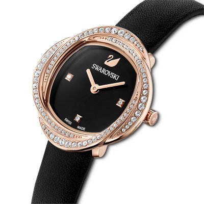 Swarovski Crystalline Aura Pave Ring Black Dial Rose Gold Tone Women's Watch 5552421