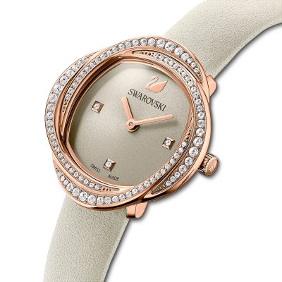 Swarovski Crystalline Aura Pave Ring Ivory Dial Rose Gold Tone Women's Watch 5552424