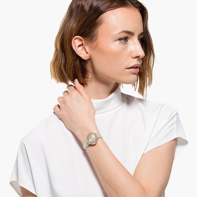 Swarovski Crystalline Aura Pave Ring Ivory Dial Rose Gold Tone Women's Watch 5552424