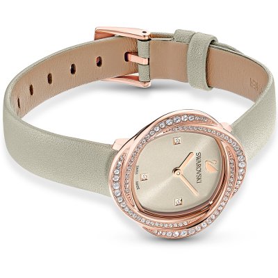 Swarovski Crystalline Aura Pave Ring Ivory Dial Rose Gold Tone Women's Watch 5552424