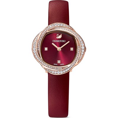 Swarovski Crystalline Aura Pave Ring Burgundy Dial Rose Gold Tone Women's Watch 5552780