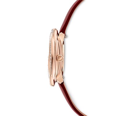 Swarovski Crystalline Aura Pave Ring Burgundy Dial Rose Gold Tone Women's Watch 5552780