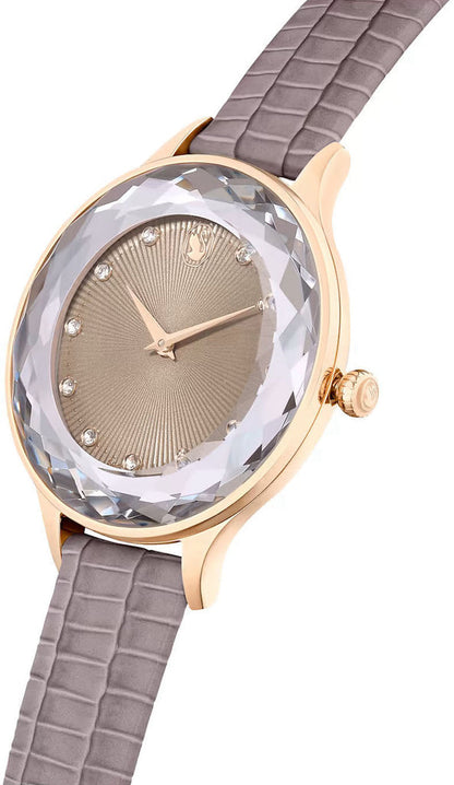 Swarovski Octea Nova Sapphire Glass Bezel Taupe Dial Rose Gold Tone Women's Watch 5649999