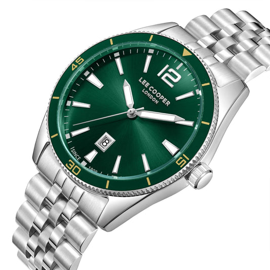 Lee Cooper Oswin Date Window Green Dial Silver Watch - LC08281.370