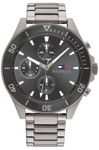 Tommy Hilfiger men's chronograph watch with dark gray dial and stainless steel bracelet