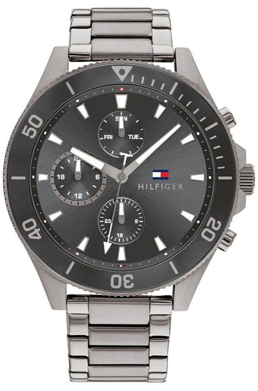Tommy Hilfiger men's chronograph watch with dark gray dial and stainless steel bracelet