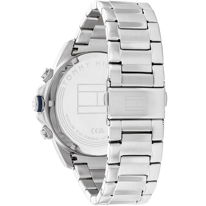 Silver stainless steel link bracelet with deployment clasp and watch lugs