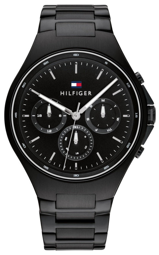 Tommy Hilfiger Justin Chronograph Black Dial Black Steel Strap Men's Watch  1792055