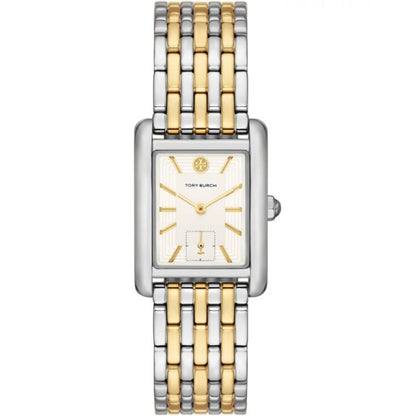 Tory Burch Eleanor white dial watch with two-tone steel bracelet strap