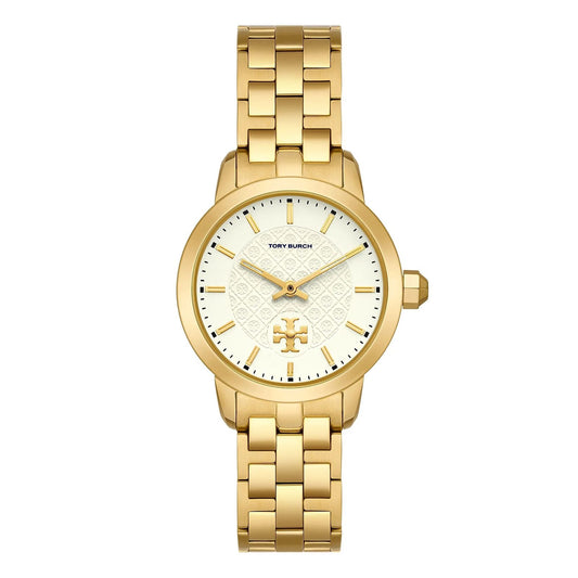 Tory Burch TBW1053 gold watch with beige pattern dial and gold stainless steel bracelet