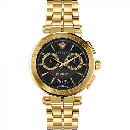 Versace Aion Chronograph Gold Black Dial Men's Watch - VE1D01721