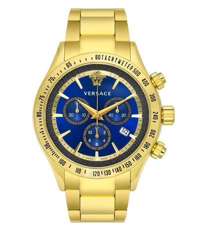 Versace Chronograph Classic blue dial men's watch with gold-tone case and bracelet