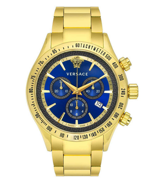 Versace Chronograph Classic blue dial men's watch with gold-tone case and bracelet