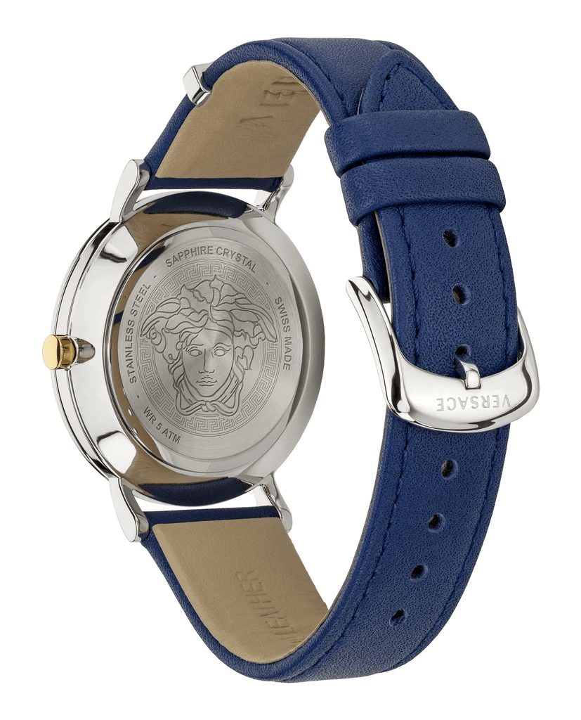 Versace V-Circle Black Dial Blue Leather Strap Watch for Men - VEBQ01419