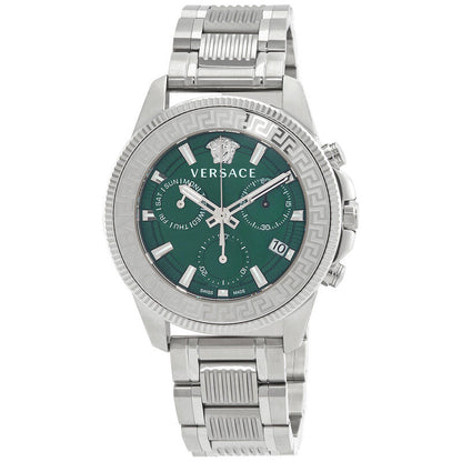 Versace Greca Action Chronograph Quartz Green Dial Silver Steel Strap Men's Watch - VE3J00422