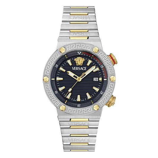 Versace Greca Logo Diver Black Dial Two-Tone Swiss Chronograph Watch - VE8G00424