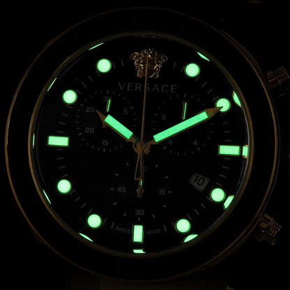Versace Greca Dome Chronograph Black Dial All Gold Swiss Movt Watch - VE6K00523